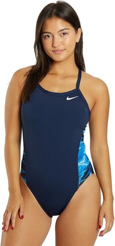 Nike Women's Hydrastrong Multi Print Splice Racerback One Piece Swimsuit Midnight Navy, 32 in Saudi Arabia