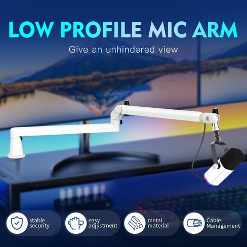 Low Profile Mic Arm Soiid Metal Sturdy Boom Arm Flexible Low Profile Microphone Arm Desk Microphone Stand for Podcasting Recording Desk Zooming in Kuwait
