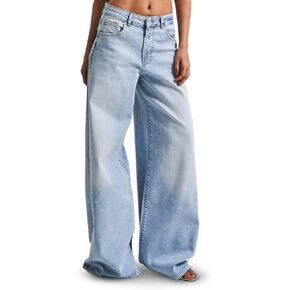 IT'S BASIC Straight Wide Leg Jeans for Women High Waisted, Relaxed Fit Trendy Womens Jeans Stretchy Denim Pants, Stonewashed in Saudi Arabia