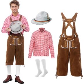 Oktoberfest Outfits Men, Oktoberfest Costume with Lederhosen Shirt Hat Socks, October Festival Costume for Men in Kuwait