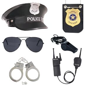Police Officer Role Play Kit Hat Handcuffs Sunglasses Policeman Costume Accessories for Cop Swat Halloween Party in Kuwait