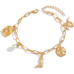 Western Charm Bracelet for Women Gold Cowboy Boot Bracelet Cowgirl Hat Western Bracelets Adjustable Pearl Horse Bracelets Trendy Elegant Jewelry Accessories in Saudi Arabia