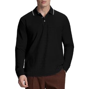 Susclude Men's Long Sleeve Polo Shirts - Classic Fit Comfy Casual Golf Office Business Shirts Holiday Stylish Collar Tops in Kuwait