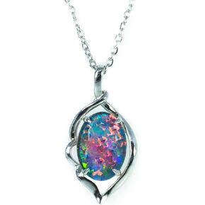 Australian Triplet Opal Necklace - 14x10mm FireOpal - Genuine Triplets Opal Necklace Pendant in Sterling Silver White Gold Plated Women's Jewelry in Saudi Arabia