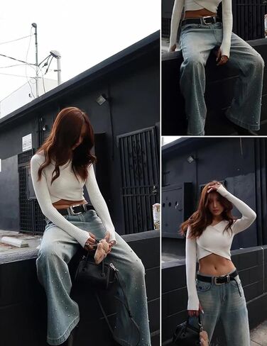 Aelfric Eden Rhinestone Application Loose Jeans Oversized High Waist Casual Baggy Denim Pants in Saudi Arabia