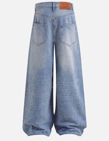 Aelfric Eden Rhinestone Application Loose Jeans Oversized High Waist Casual Baggy Denim Pants in Saudi Arabia