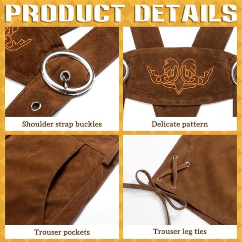 Oktoberfest Outfits Men, Oktoberfest Costume with Lederhosen Shirt Hat Socks, October Festival Costume for Men in Kuwait