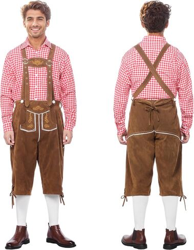Oktoberfest Outfits Men, Oktoberfest Costume with Lederhosen Shirt Hat Socks, October Festival Costume for Men in Kuwait