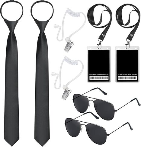 Agent Costume Accessory Set, Secret Security Guard Costume with Black Sunglasses Zipper Ties Spy Earpiece and ID Card in Saudi Arabia