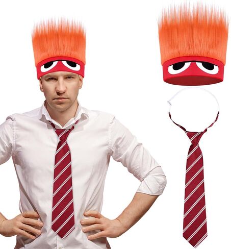 2 Pcs Halloween Angry Fire Costume Include Flame Wig Hat Hairy Headband Red Textured Tie for Cosplay Angry Dress up Party Supplies in Saudi Arabia