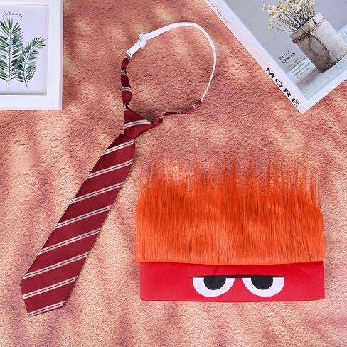 2 Pcs Halloween Angry Fire Costume Include Flame Wig Hat Hairy Headband Red Textured Tie for Cosplay Angry Dress up Party Supplies in Saudi Arabia