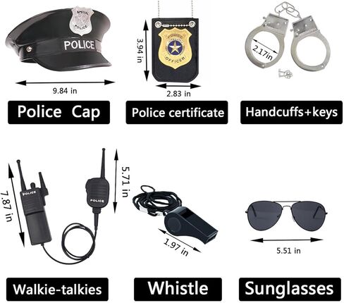 Police Officer Role Play Kit Hat Handcuffs Sunglasses Policeman Costume Accessories for Cop Swat Halloween Party in Kuwait