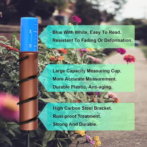 7.8-inch Large Rain Gauge Outdoor Freeze Proof, Durable Plastic Floating Rain Gauges Tube with Long Steel Stake for Yard/Garden Gifts, Accurate Rainfall Measurement & Outdoors Watering Tools in Saudi Arabia