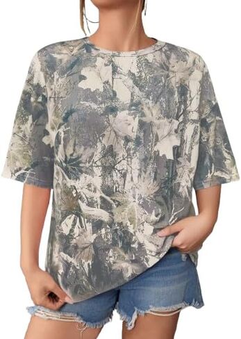 SOLY HUX Women's Camo Print T Shirts Loose Short Sleeve Crew Neck Drop Shoulder Tee Tops Streetwear in Saudi Arabia