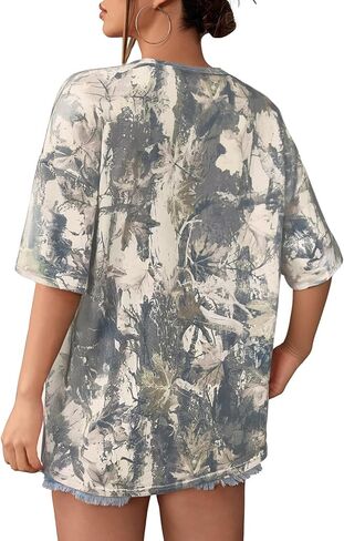 SOLY HUX Women's Camo Print T Shirts Loose Short Sleeve Crew Neck Drop Shoulder Tee Tops Streetwear in Saudi Arabia
