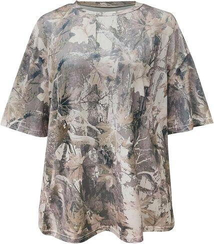 SOLY HUX Women's Camo Print T Shirts Loose Short Sleeve Crew Neck Drop Shoulder Tee Tops Streetwear in Saudi Arabia