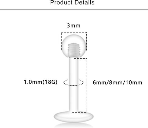 Lcolyoli 16G Clear Earrings for Sports Clear Piercing Retainers Clear Cartilage Earrings Plastic Earrings Bioflex Lip Rings Labret Retainer for Women Men 6-10mm Bar Length in Saudi Arabia