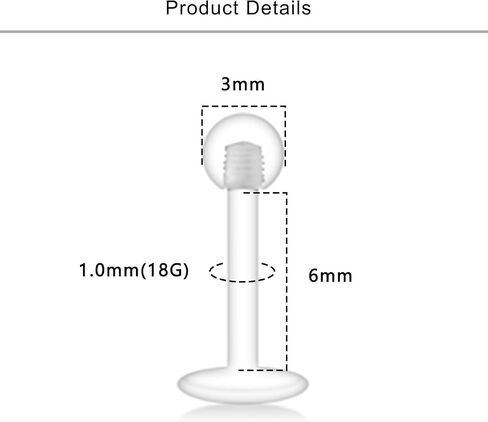 Lcolyoli 16G Clear Earrings for Sports Clear Piercing Retainers Clear Cartilage Earrings Plastic Earrings Bioflex Lip Rings Labret Retainer for Women Men 6-10mm Bar Length in Saudi Arabia