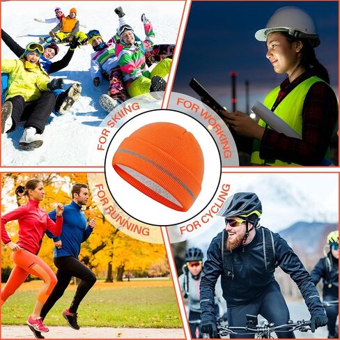 Geyoga 12 قطعة قبعة متماسكة عاكسة الشتاء السلامة بيني الصوف مبطن مرحبا فيس قبعة دافئة محبوك قبعة للكبار العمل الجري in Saudi Arabia