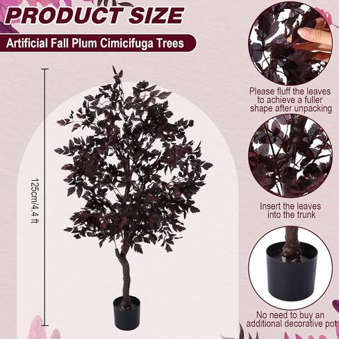Giegxin 2 Pcs Artificial Cimicifuga Fall Faux Trees 4.4 ft Plum Cimicifuga Stems Plant Realistic Leaf Autumn Halloween Thanksgiving Wedding for Indoor Outdoor Front Porch Fireplace Garden Decor in Saudi Arabia