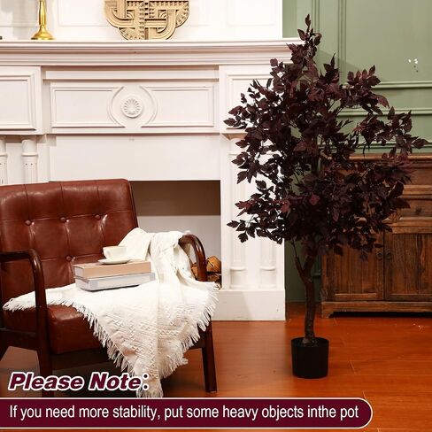 Giegxin 2 Pcs Artificial Cimicifuga Fall Faux Trees 4.4 ft Plum Cimicifuga Stems Plant Realistic Leaf Autumn Halloween Thanksgiving Wedding for Indoor Outdoor Front Porch Fireplace Garden Decor in Saudi Arabia
