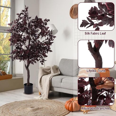 Giegxin 2 Pcs Artificial Cimicifuga Fall Faux Trees 4.4 ft Plum Cimicifuga Stems Plant Realistic Leaf Autumn Halloween Thanksgiving Wedding for Indoor Outdoor Front Porch Fireplace Garden Decor in Saudi Arabia