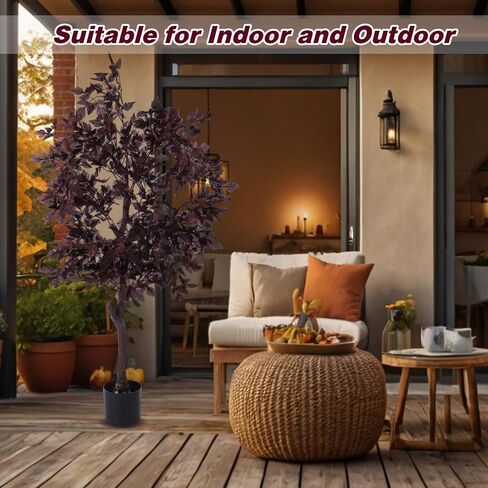 Giegxin 2 Pcs Artificial Cimicifuga Fall Faux Trees 4.4 ft Plum Cimicifuga Stems Plant Realistic Leaf Autumn Halloween Thanksgiving Wedding for Indoor Outdoor Front Porch Fireplace Garden Decor in Saudi Arabia