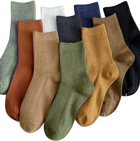 LuckieMe 10 Pair Multicolor Ribbed Socks, Unisex, Neutral Colors, Comfortable, Versatile, Crew Socks in Saudi Arabia