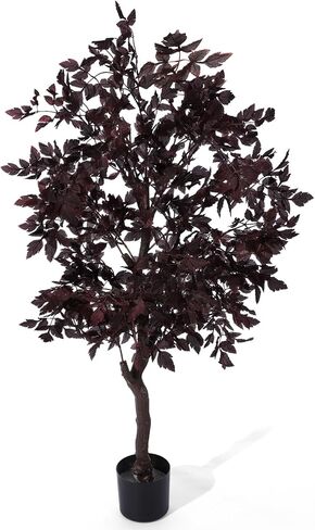 Giegxin 2 Pcs Artificial Cimicifuga Fall Faux Trees 4.4 ft Plum Cimicifuga Stems Plant Realistic Leaf Autumn Halloween Thanksgiving Wedding for Indoor Outdoor Front Porch Fireplace Garden Decor in Saudi Arabia