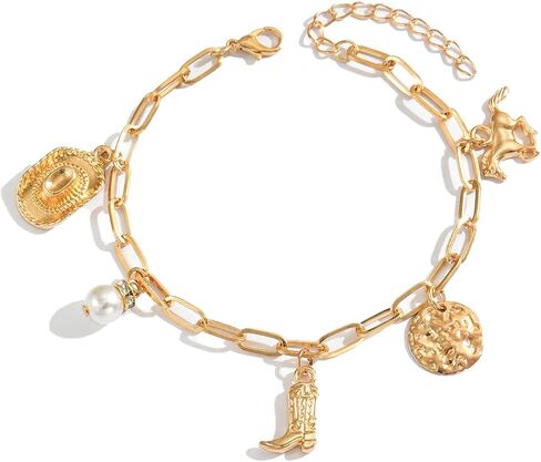 Western Charm Bracelet for Women Gold Cowboy Boot Bracelet Cowgirl Hat Western Bracelets Adjustable Pearl Horse Bracelets Trendy Elegant Jewelry Accessories in Saudi Arabia