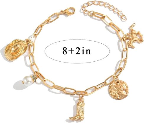 Western Charm Bracelet for Women Gold Cowboy Boot Bracelet Cowgirl Hat Western Bracelets Adjustable Pearl Horse Bracelets Trendy Elegant Jewelry Accessories in Saudi Arabia