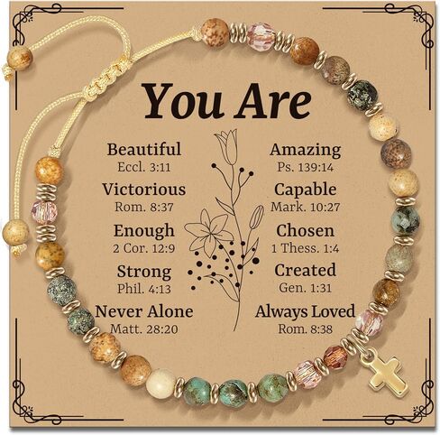 Christian Inspirational Bracelet Gifts for Women: Religious Cross Beads Bracelet Baptism Christmas Day Gifts for Godmother Mom Daughter Sister Friend in Kuwait