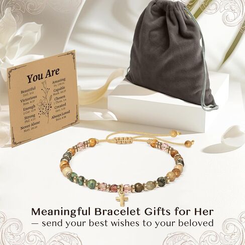 Christian Inspirational Bracelet Gifts for Women: Religious Cross Beads Bracelet Baptism Christmas Day Gifts for Godmother Mom Daughter Sister Friend in Kuwait