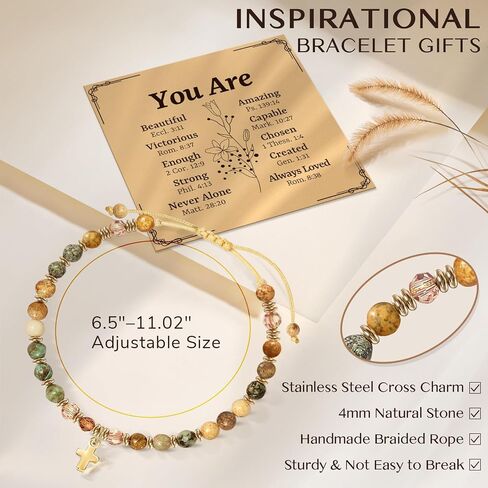 Christian Inspirational Bracelet Gifts for Women: Religious Cross Beads Bracelet Baptism Christmas Day Gifts for Godmother Mom Daughter Sister Friend in Kuwait