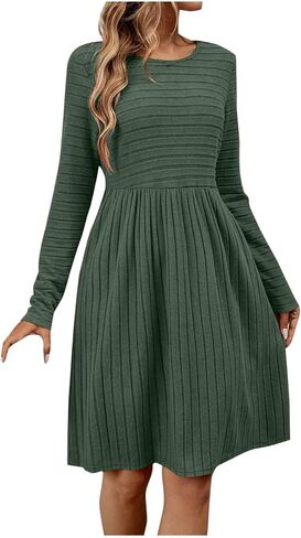 Sweater Dresses for Women 2025 Trendy Ribbed Knit Long Sleeve Dress Fall Casual Swing Crewneck Mini Dresses in Saudi Arabia