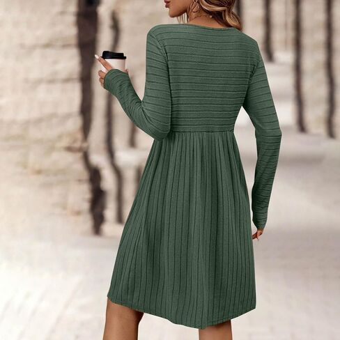 Sweater Dresses for Women 2025 Trendy Ribbed Knit Long Sleeve Dress Fall Casual Swing Crewneck Mini Dresses in Saudi Arabia