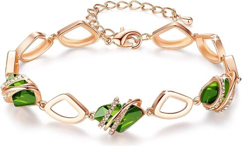 Leafael Wish Stone Link Charm Bracelet with Birthstone Crystals, Rose Gold Plated or Silver-tone, 7"+2" in Saudi Arabia