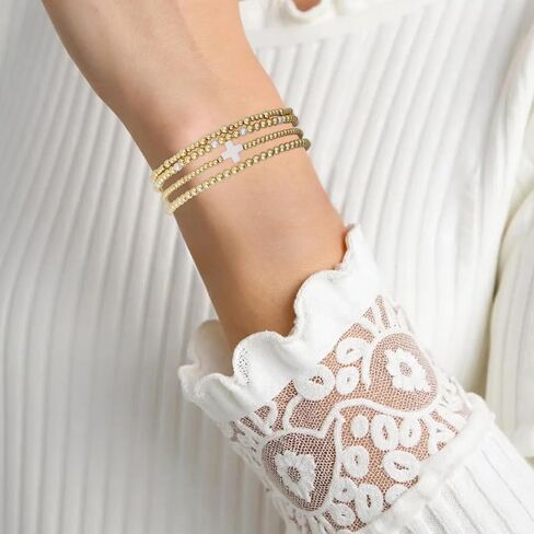 4pcs Gold Bead Stack Bracelets Set for Women, Non-Tarnish Gold Beaded Elastic Cross Pearl Bracelets Stackable Hand Chain Trendy Jewelry Gifts in Saudi Arabia