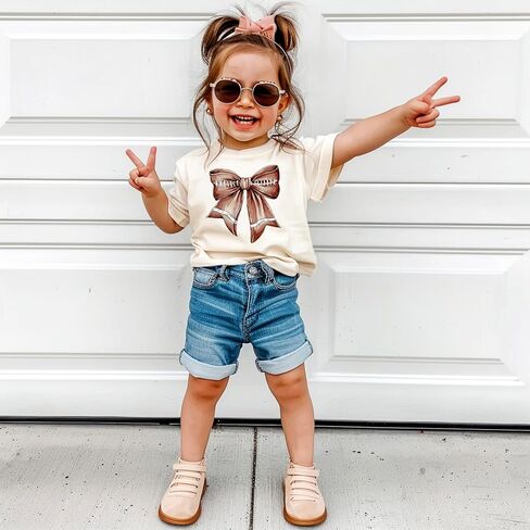 Football Bow Shirt for Girls and Toddlers Cute Girly Tee for Football Season in Saudi Arabia