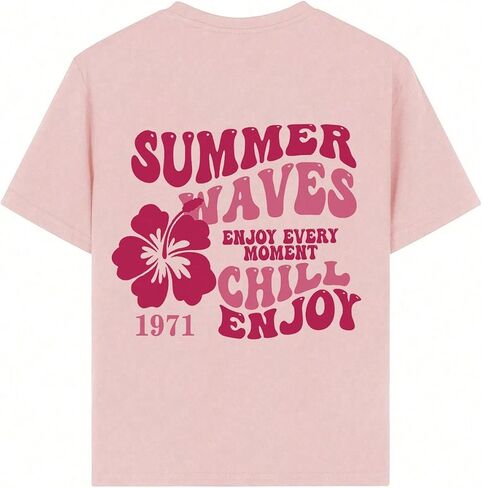 تيشيرتات SOLY HUX للفتيات ذات أكمام قصيرة برسومات ورقبة دائرية للشاطئ، تيشيرتات صيفية كاجوال in Kuwait