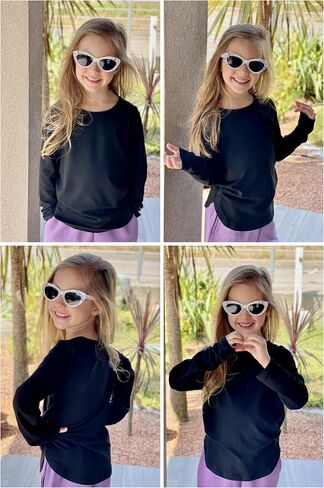 Arshiner Girls Long Sleeve T Shirts Round Neck Curve Hem Side Slit Basic Casual Loose Tunic Soft Tops in Saudi Arabia