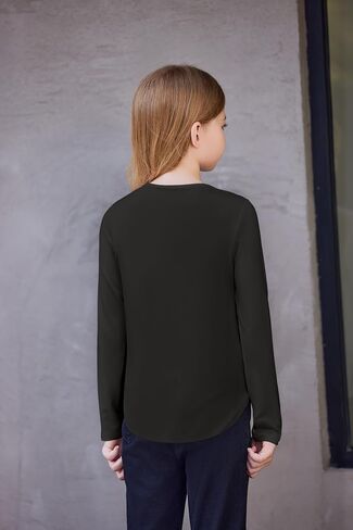 Arshiner Girls Long Sleeve T Shirts Round Neck Curve Hem Side Slit Basic Casual Loose Tunic Soft Tops in Saudi Arabia