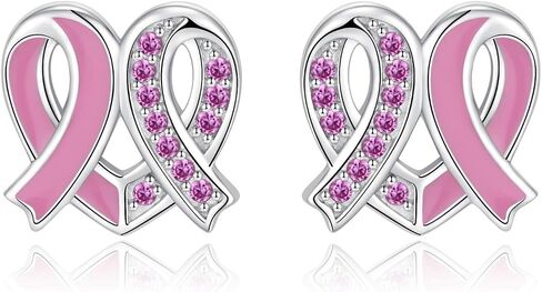 925 Sterling Silver Pink Ribbon Breast Cancer Awareness Stud Earrings Inspirational Gift for Women in Saudi Arabia