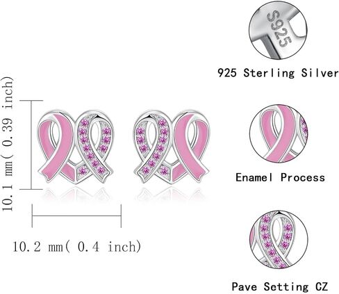 925 Sterling Silver Pink Ribbon Breast Cancer Awareness Stud Earrings Inspirational Gift for Women in Saudi Arabia