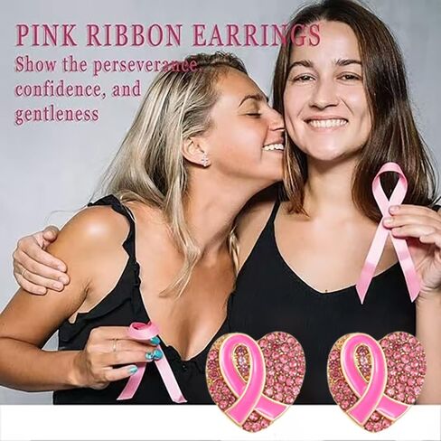 Breast Cancer Awareness Stud Earrings For Women, Pink Ribbon Heart Earring Breast Cancer Survivor Gift Support Christmas Thanksgiving Holiday Jewelry in Saudi Arabia