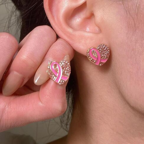 Breast Cancer Awareness Stud Earrings For Women, Pink Ribbon Heart Earring Breast Cancer Survivor Gift Support Christmas Thanksgiving Holiday Jewelry in Saudi Arabia
