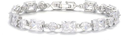 Dainty 18K Silver Plated Marquise Cubic Zirconia Tennis Bracelet for Women Statement Bride Bracelet for Wedding Prom Gift in Saudi Arabia