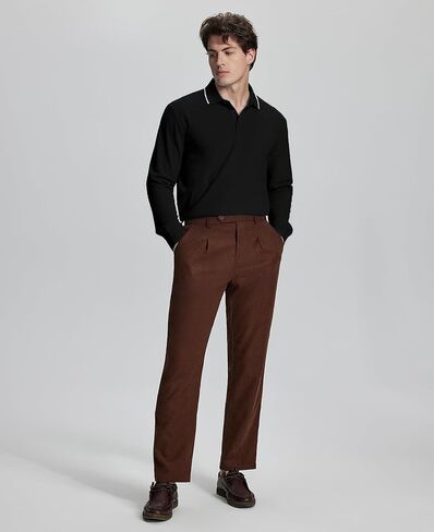 Susclude Men's Long Sleeve Polo Shirts - Classic Fit Comfy Casual Golf Office Business Shirts Holiday Stylish Collar Tops in Kuwait