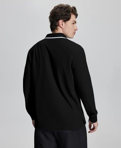 Susclude Men's Long Sleeve Polo Shirts - Classic Fit Comfy Casual Golf Office Business Shirts Holiday Stylish Collar Tops in Kuwait