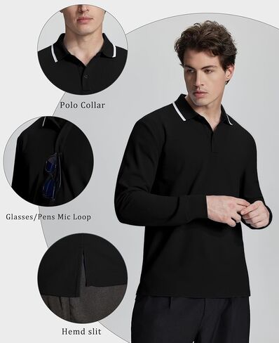 Susclude Men's Long Sleeve Polo Shirts - Classic Fit Comfy Casual Golf Office Business Shirts Holiday Stylish Collar Tops in Kuwait
